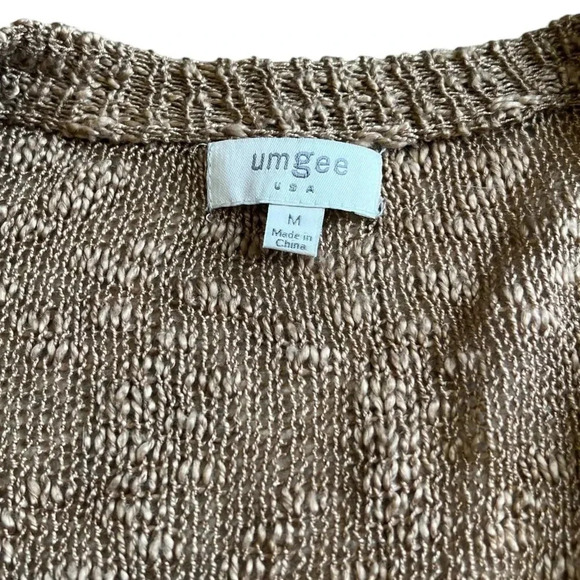 Umgee USA Mocha Lace Trim Open Front Cardigan Sweater M - Picture 4 of 5